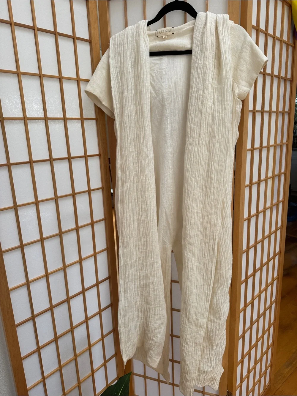 Laura Siegel Lagenlook Duster Textured Layering Topper Hooded Wrap Size XS Gauze